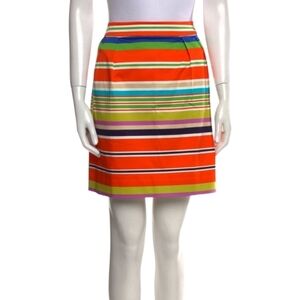 Kate Spade Orange Green White Color Striped Mini Skirt Sz 8